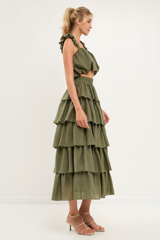 Olive Tiered Midi Skirt