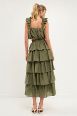 Olive Tiered Midi Skirt