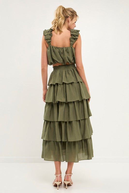 Olive Tiered Midi Skirt