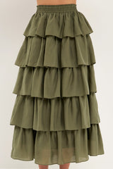 Olive Tiered Midi Skirt