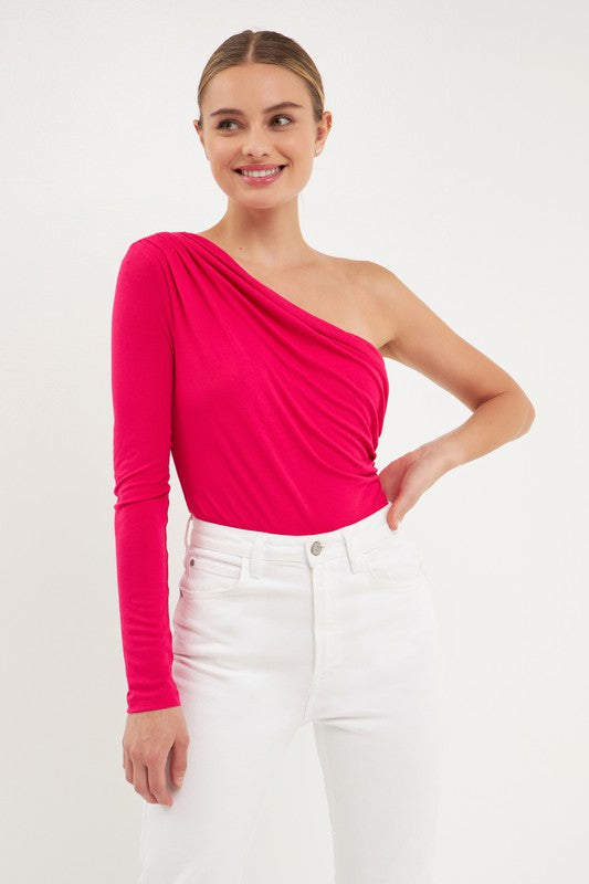 Shirred One Shoulder Body Suit