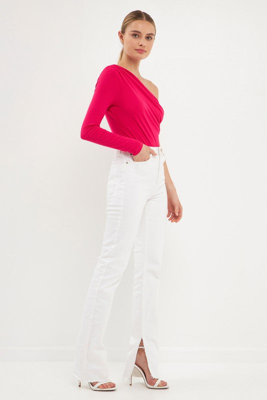 Shirred One Shoulder Body Suit