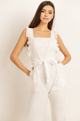 White Eyelet Ruffled Jumpsuit