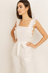 White Eyelet Ruffled Jumpsuit