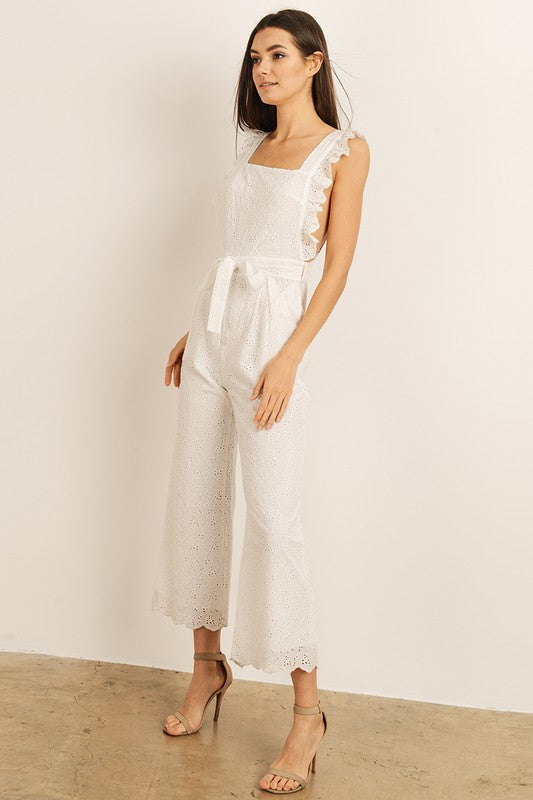 White Eyelet Ruffled Jumpsuit