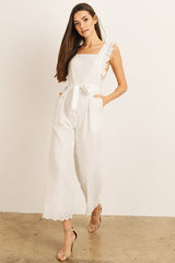 White Eyelet Ruffled Jumpsuit