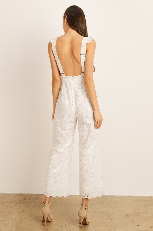 White Eyelet Ruffled Jumpsuit