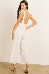 White Eyelet Ruffled Jumpsuit