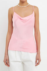 Satin Cowl Neck Top (Pink, White)