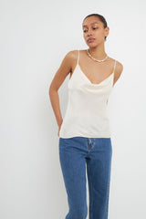 Satin Cowl Neck Top (Pink, White)
