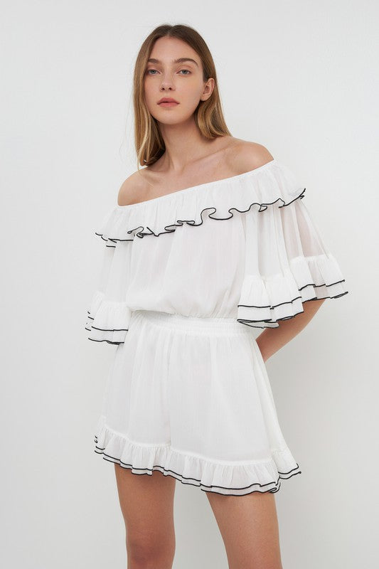 Contrast Edge Off Shoulder Romper