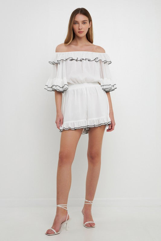Contrast Edge Off Shoulder Romper