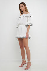 Contrast Edge Off Shoulder Romper
