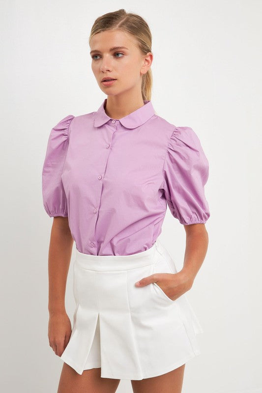 Button Closure Puff Sleeve Top