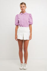 Button Closure Puff Sleeve Top