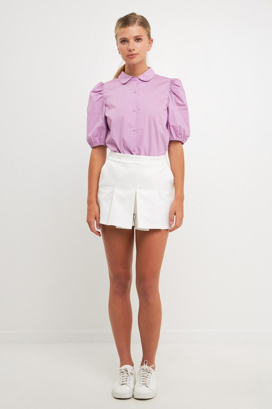 Button Closure Puff Sleeve Top