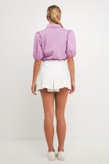 Button Closure Puff Sleeve Top