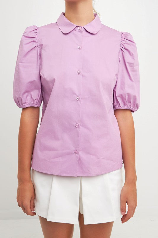 Button Closure Puff Sleeve Top