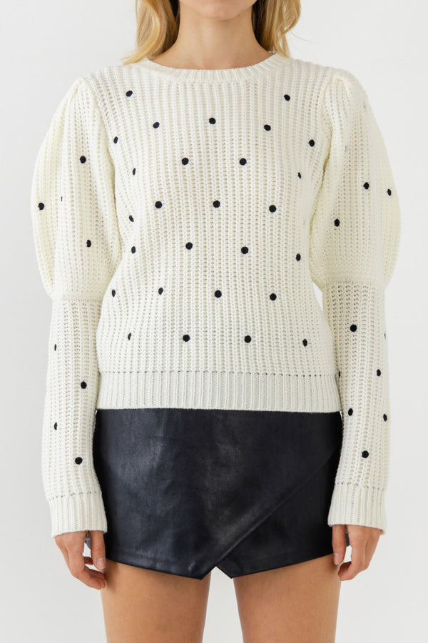 Dotted Puff Sleeve Sweater