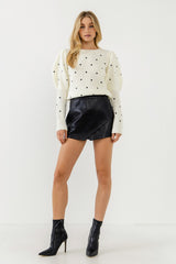 Dotted Puff Sleeve Sweater