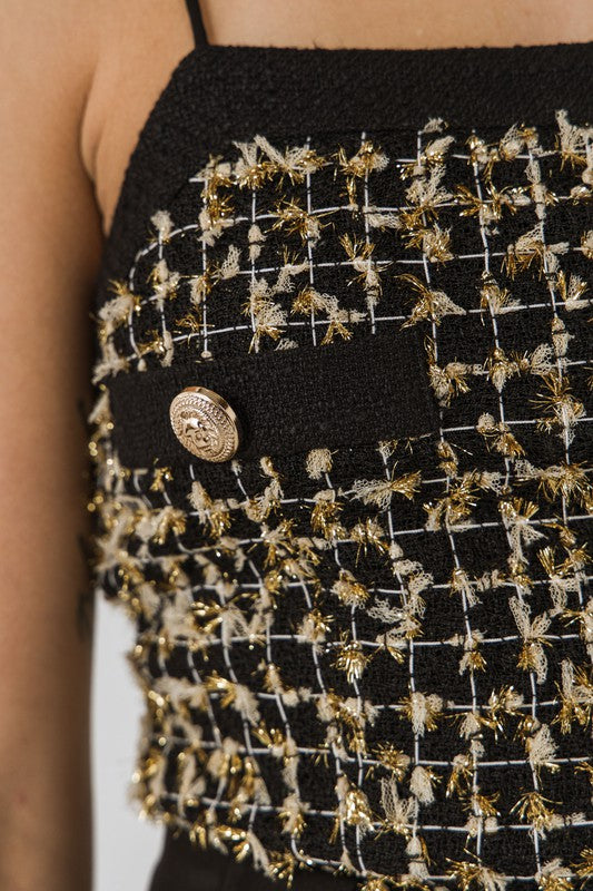 Textured Black Gold Buttons Top