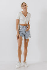 Destroyed Hem Denim Shorts