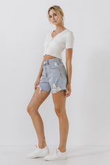 Destroyed Hem Denim Shorts