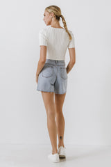 Destroyed Hem Denim Shorts