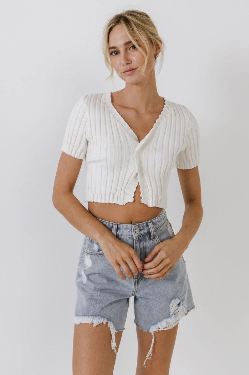 Destroyed Hem Denim Shorts