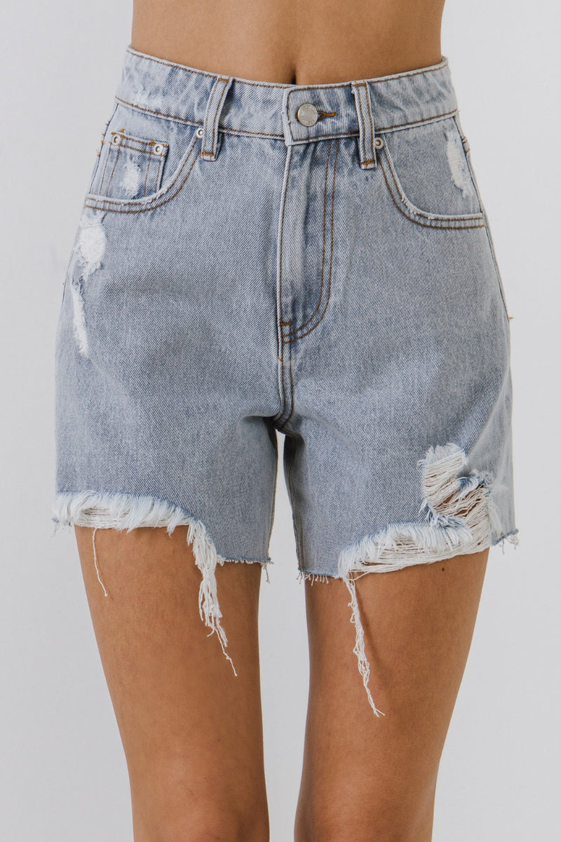 Destroyed Hem Denim Shorts