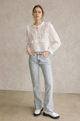 Monochromatic Eyelet Peasant Top