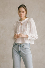 Monochromatic Eyelet Peasant Top