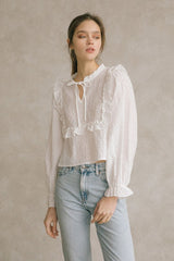 Monochromatic Eyelet Peasant Top