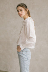 Monochromatic Eyelet Peasant Top