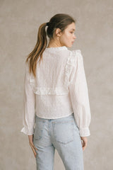 Monochromatic Eyelet Peasant Top