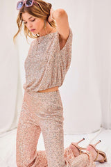 Side Zipper Straight Sequin Pants
