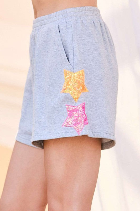 Waist Elastic Star Patch Terry Shorts