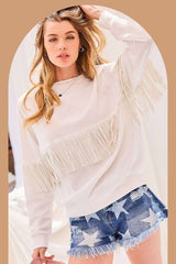 Stud Fringe Oversize Sweater Top