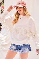 Stud Fringe Oversize Sweater Top