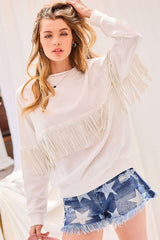 Stud Fringe Oversize Sweater Top