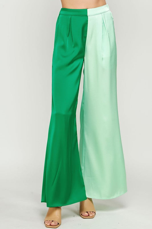 Color Block Satin Pants (Mint or Pink)