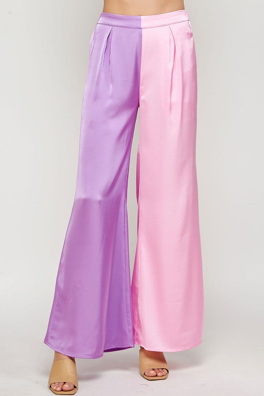 Color Block Satin Pants (Mint or Pink)