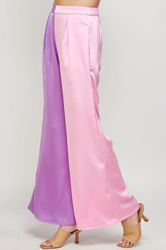 Color Block Satin Pants (Mint or Pink)