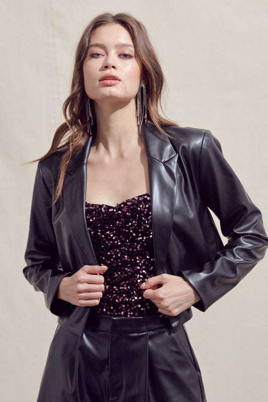 Cropped Pu Blazer