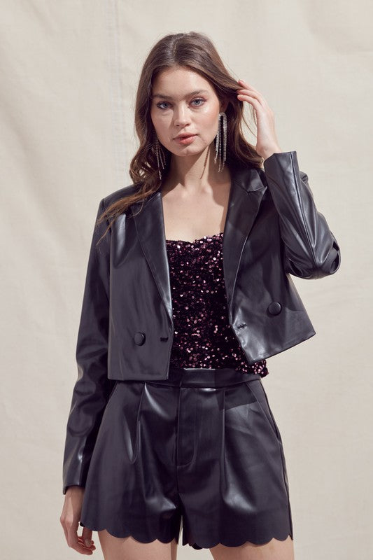 Cropped Pu Blazer