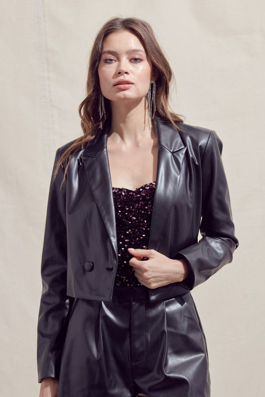 Cropped Pu Blazer