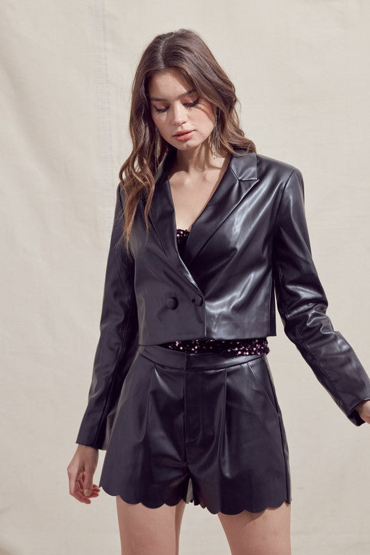 Cropped Pu Blazer