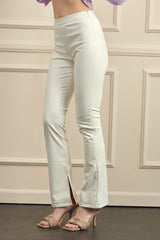 Pu Fabric Side Slit Pants (Black or Cream)