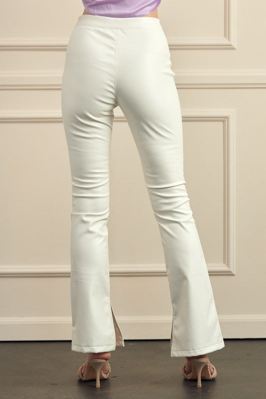 Pu Fabric Side Slit Pants (Black or Cream)