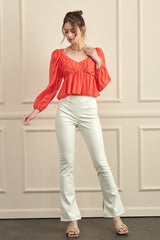 Pu Fabric Side Slit Pants (Black or Cream)